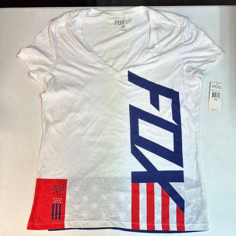 FOX Red White and True VNeck Casual Shirt
